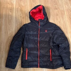 Spyder Youth Puffer Jacket in Black with Red Highlights